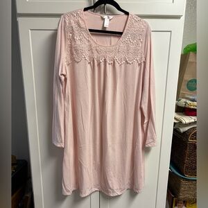 Adonna Pink Ling Sleeve Comfy Nightgown with Lace Collar Size L